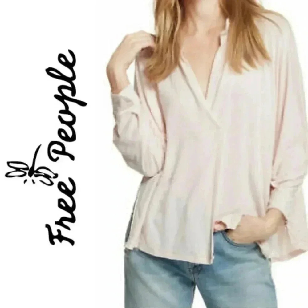 Free People pale pink V-neck flowy blouse